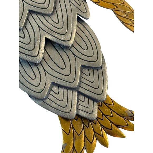 Vintage Owl Pendant Articulated Gold Silver Tone Amber Eyes Retro - Picture 7 of 9